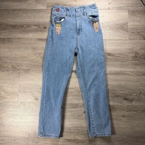 YMI Dream Jeans Womens 7 Light Wash High Rise Anklet Stretch Hand Painted